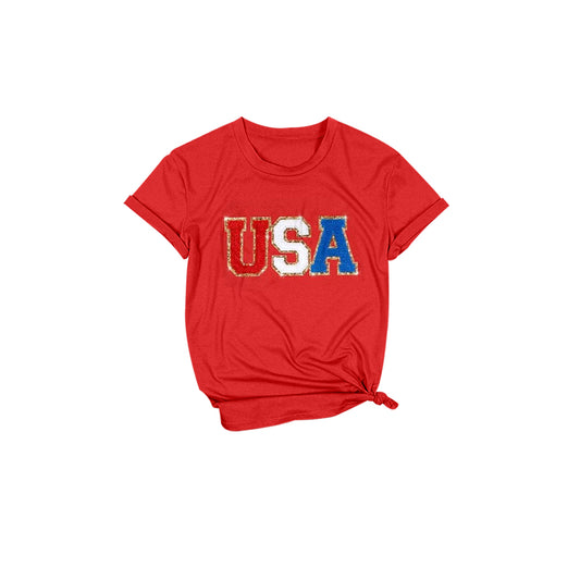 (Pre-order)GT0511  USA Red Print Kids 4th of July Tee Shirts Top