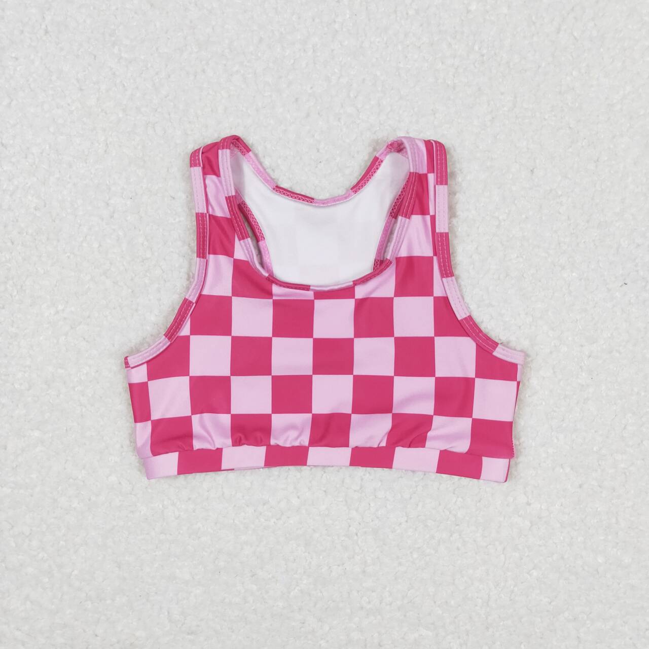 GT0521  Hot Pink Plaid Print Girls Summer Tee Shirts Top