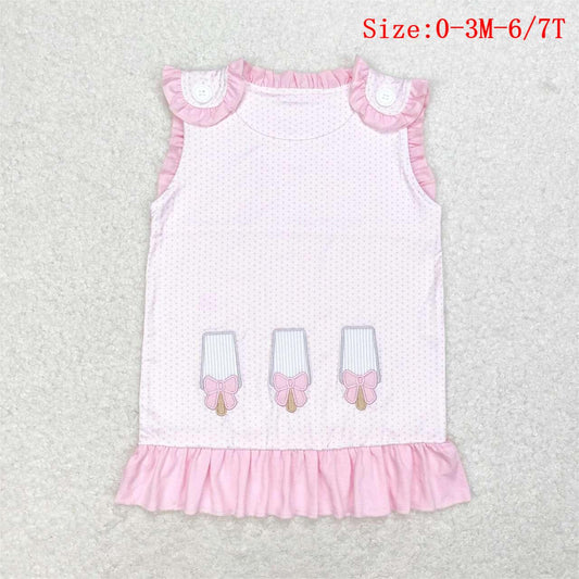 GT0534  Pink Popsicle Embroidery Girls Summer Button Top