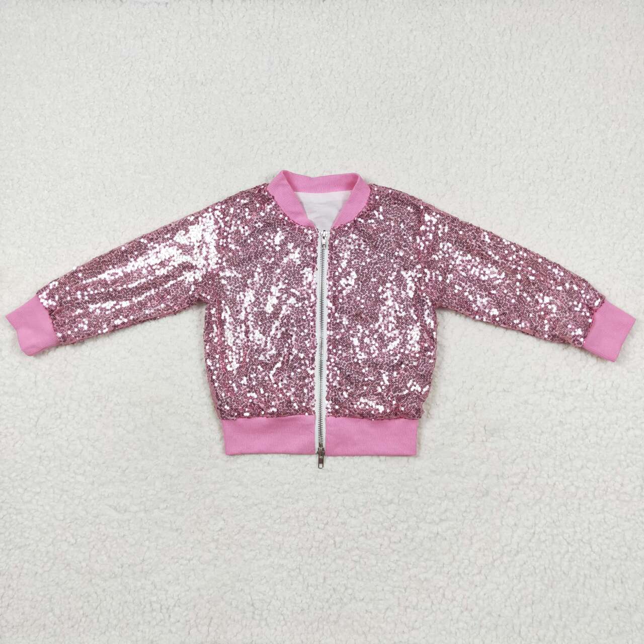 GT0541 Pink Sequins Girls Zipper Jacket Fall Top