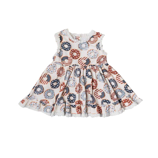 (Pre-order)GT0544  Doughnut Print Girls 4th of July Ruffles Top