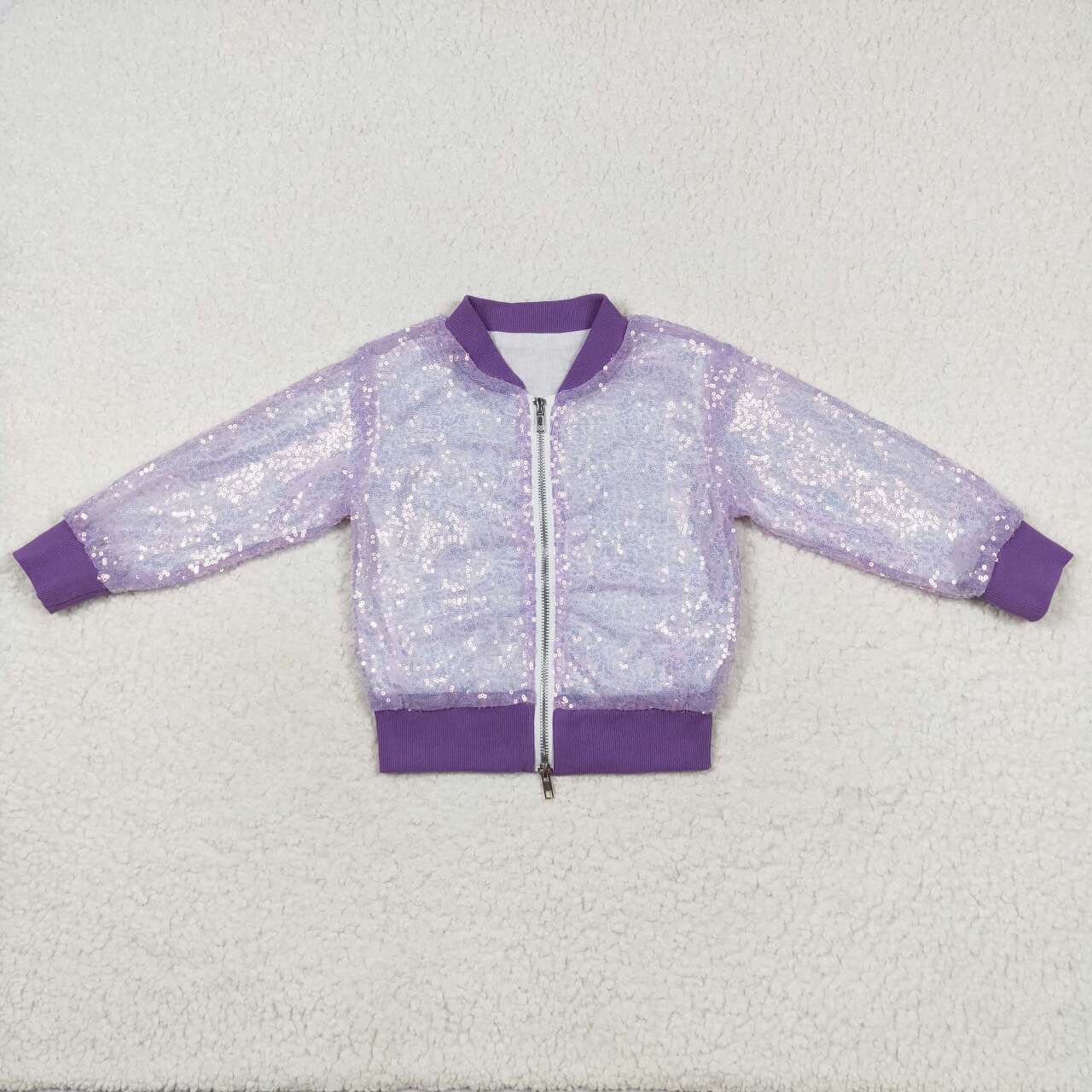 GT0559 Purple Sequins Girls Zipper Jacket Fall Top