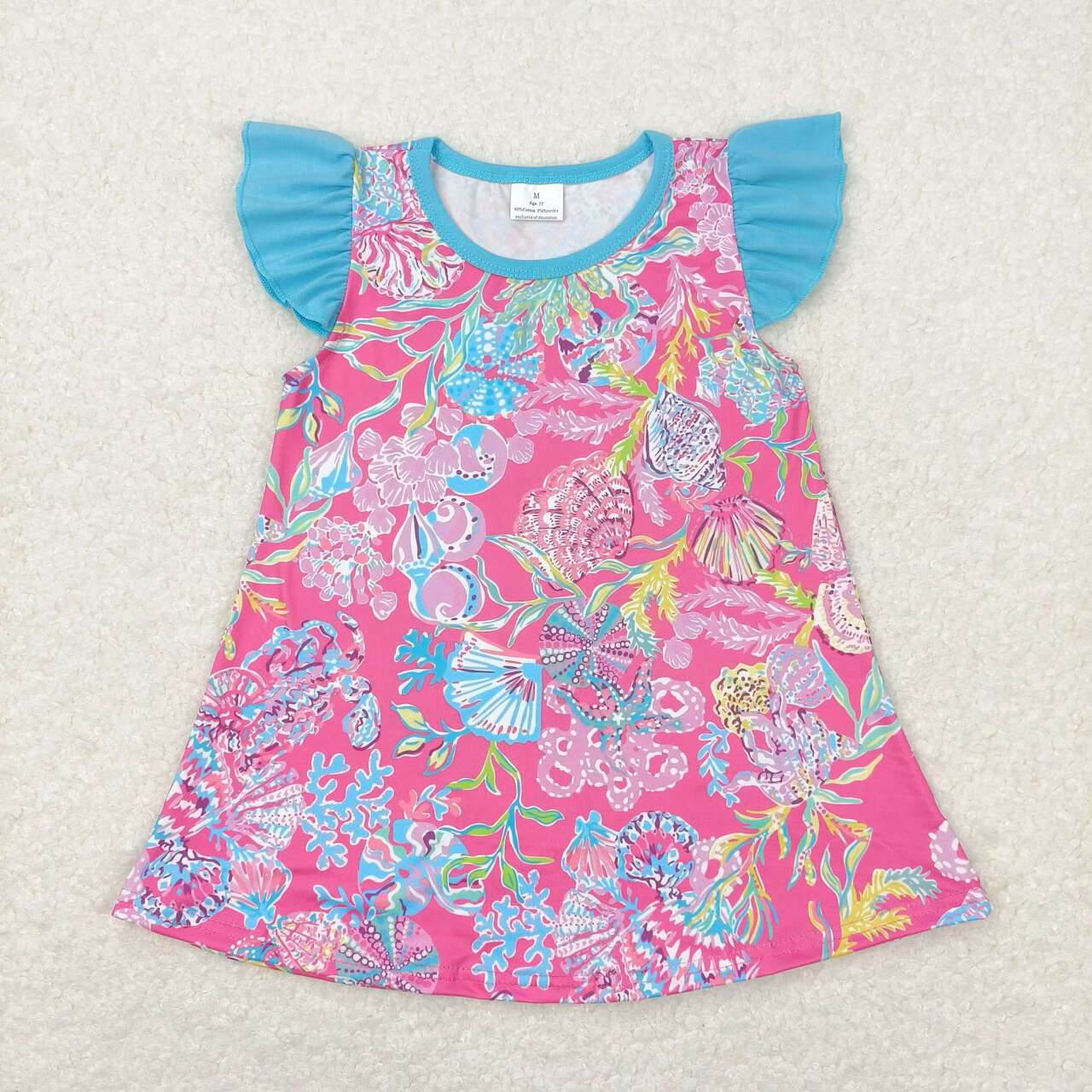 GT0564  Hot Pink Shell Seaweed Print Girls Summer Tee Shirts Top