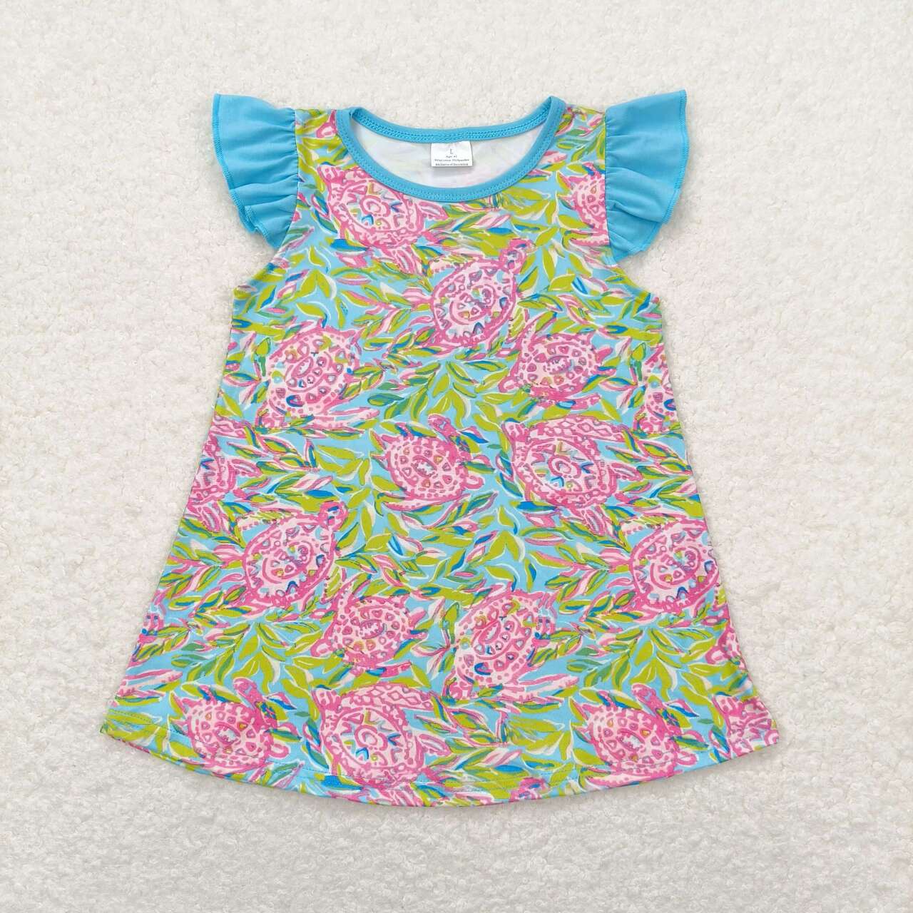 GSSO1095 Turtle Seaweed Top Blue Shorts Girls Summer Clothes Set