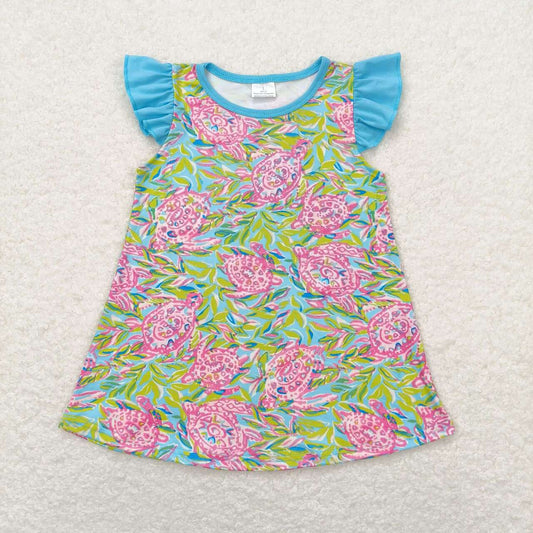GT0566   Turtle Seaweed Print Girls Summer Tee Shirts Top