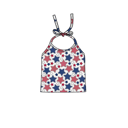 (Pre-order)GT0567   Stars Print Girls 4th of July Halter Top