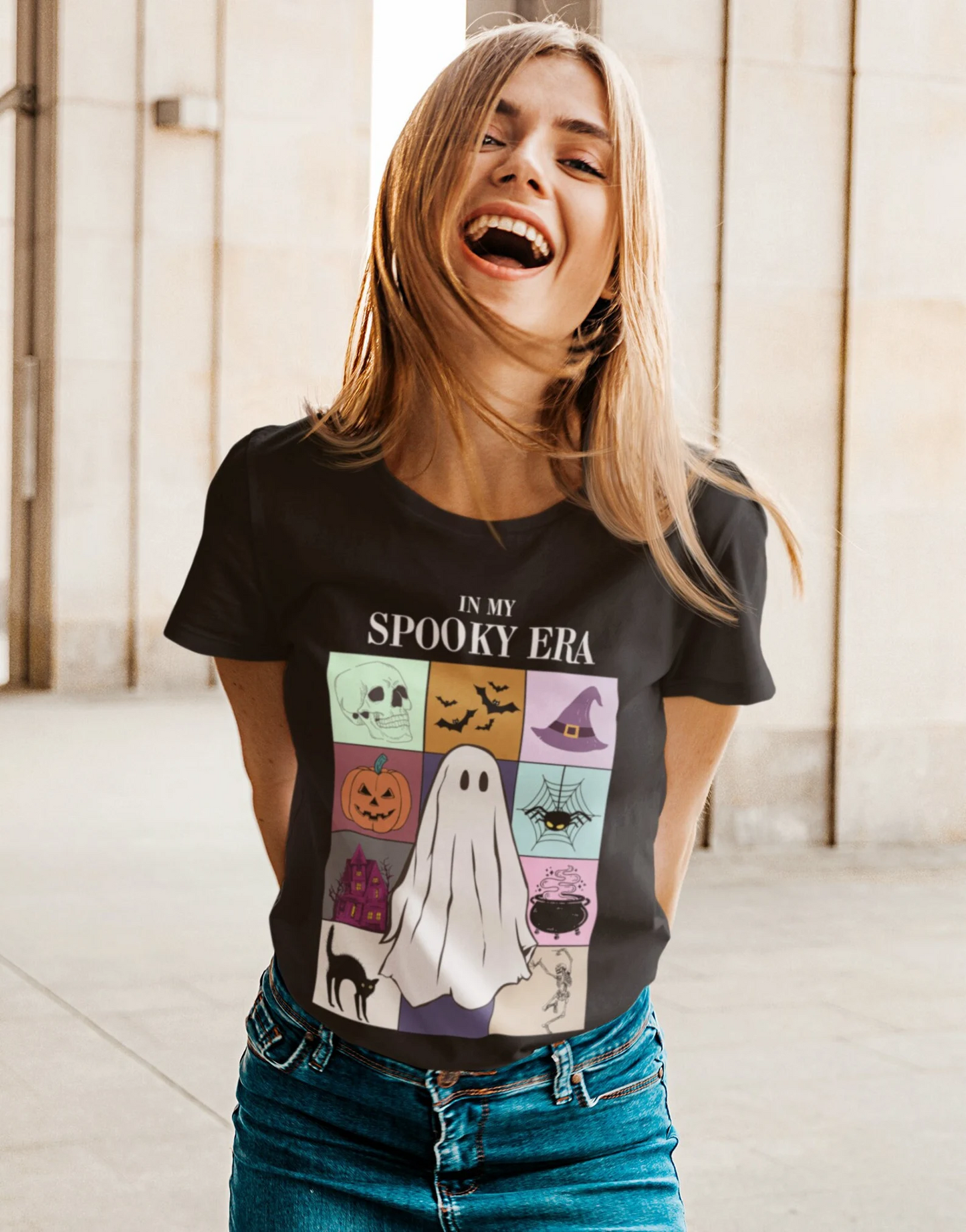 (Pre-order)GT0591 Adult Spooky ERA Print Woman Halloween Tee Shirts Top