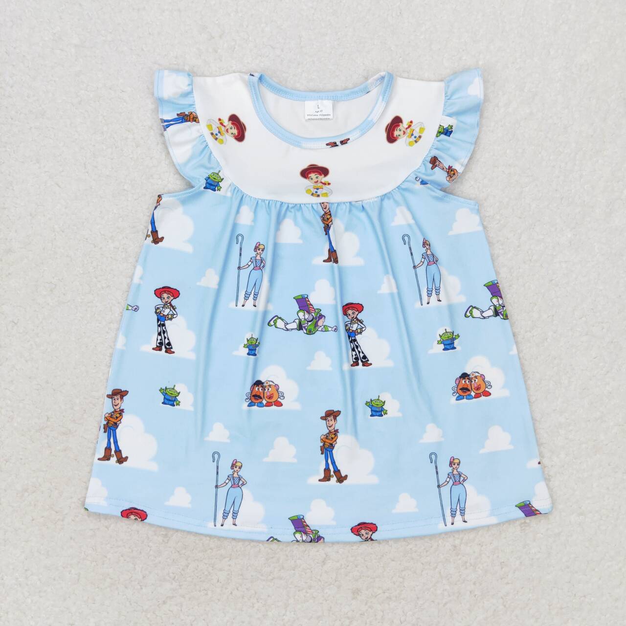GT0592 Blue Cartoon Toys Print Girls Summer Tee Shirts Top