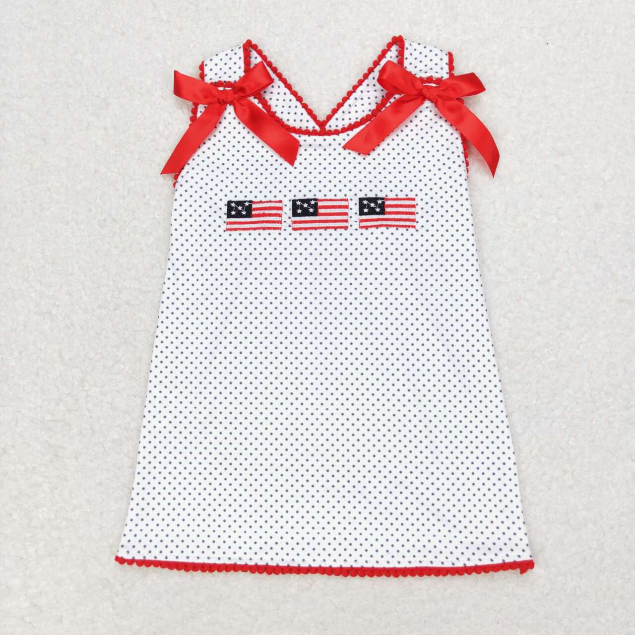 GT0599 Flags Embroidery Dots Print Girls 4thof July Tee Shirts Top