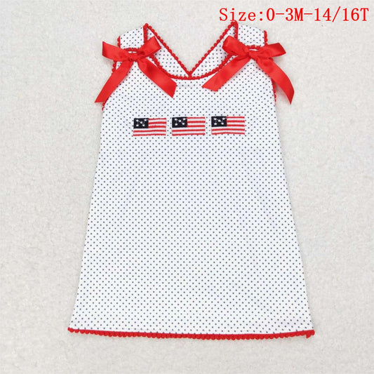 GT0599 Flags Embroidery Dots Print Girls 4thof July Tee Shirts Top