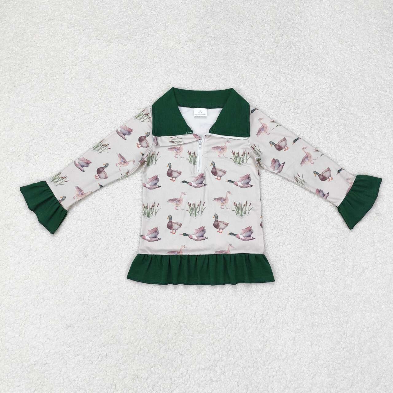 GT0605 Duck Print Girls Pullover Zipper Tee Shirts Top