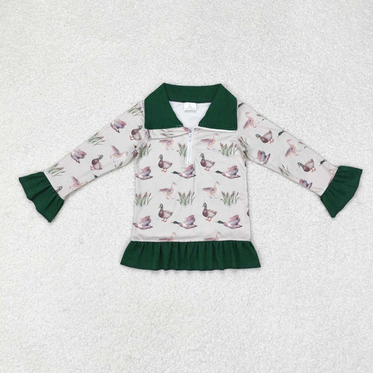 GT0605 Duck Print Girls Pullover Zipper Tee Shirts Top