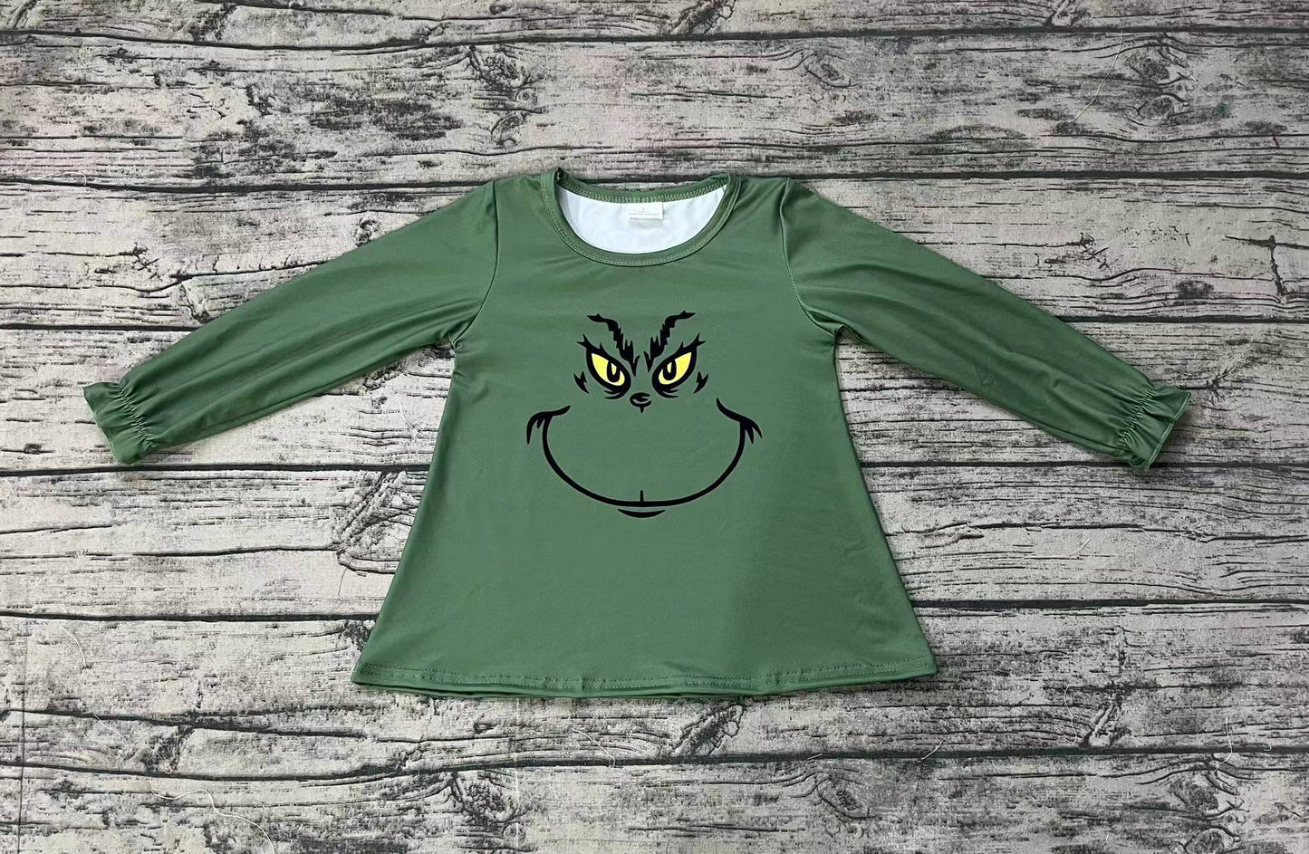 (Pre-order)GT0610 Green Frog Face Print Girls Christmas Tee Shirts Top