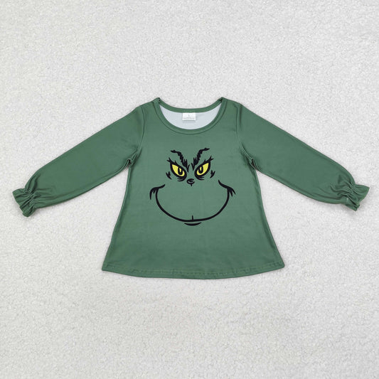 GT0610 Green Frog Face Print Girls Christmas Tee Shirts Top