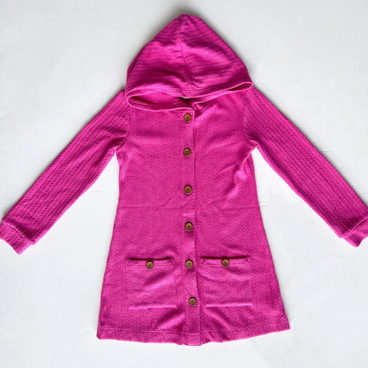 (Pre-order)GT0613 Hotpink Hoodie Pockets Buttons Cardigan Girls Fall Top