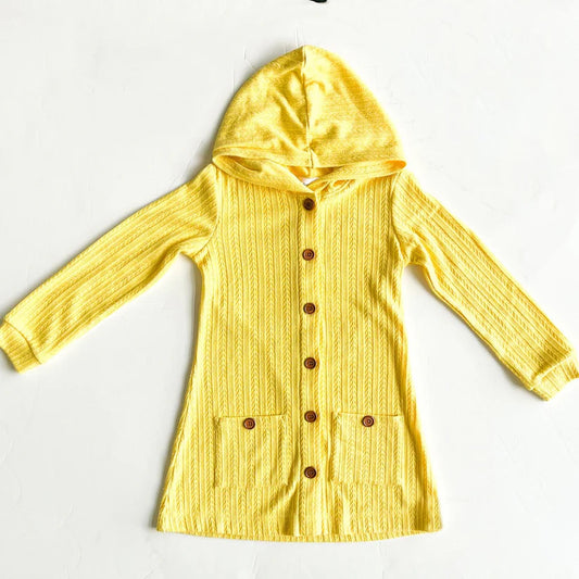 (Pre-order)GT0614 Yellow Hoodie Pockets Buttons Cardigan Girls Fall Top