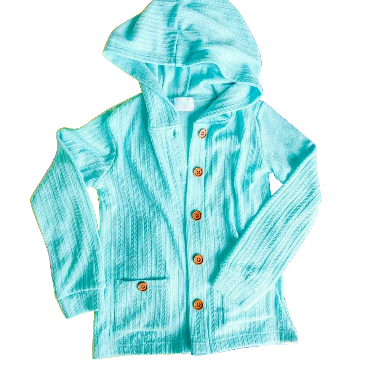 (Pre-order)GT0615 Aqua Hoodie Pockets Buttons Cardigan Girls Fall Top