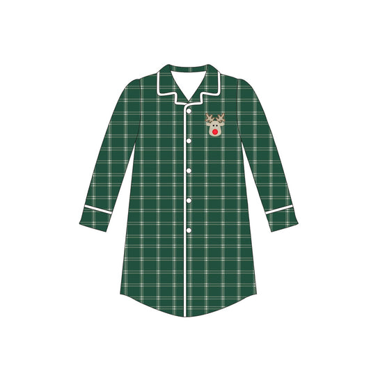 (Pre-order)GT0621 Deer Green Plaid Print Adult Christmas Nightgown