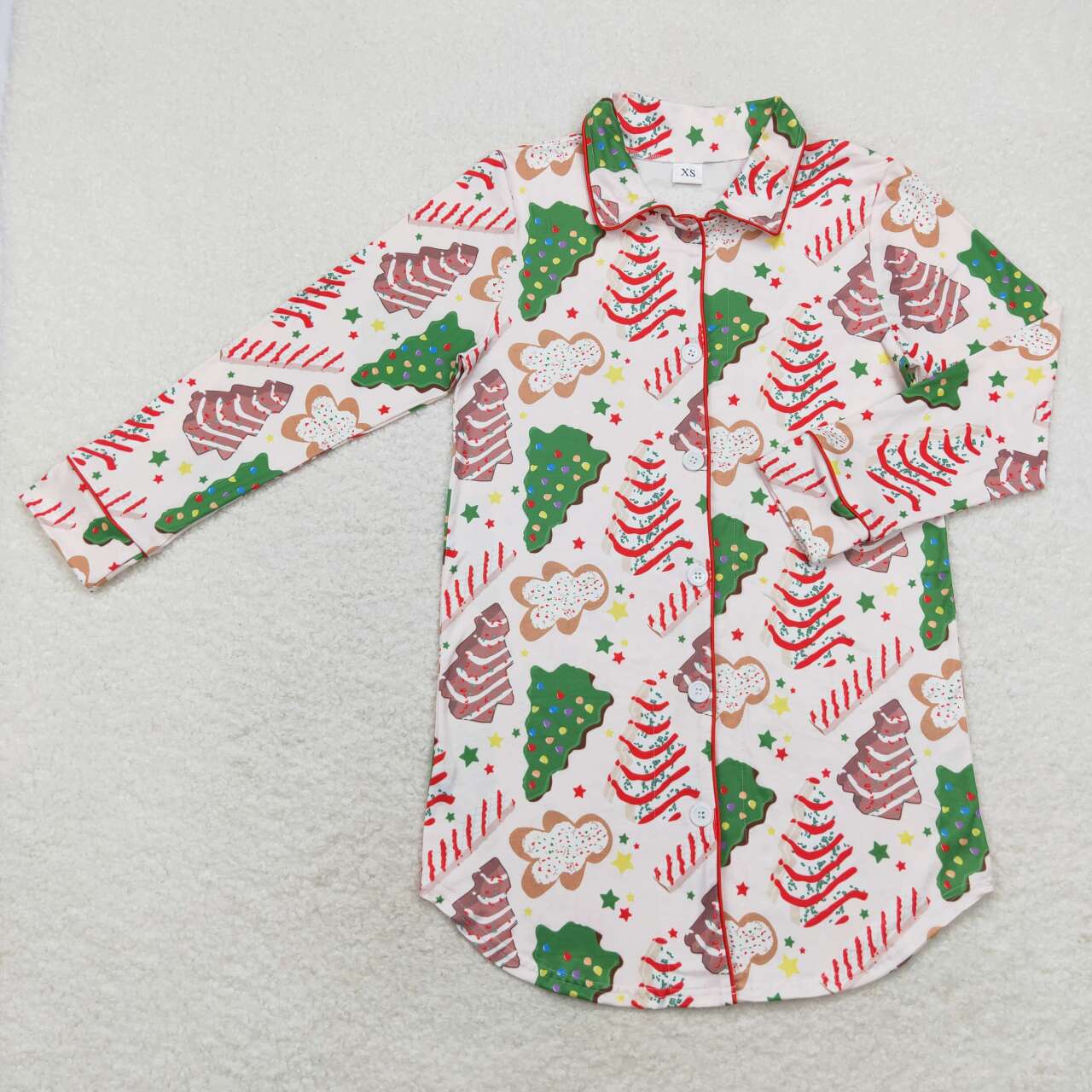 GT0622 Christmas Debbie Cake Print Adult Christmas Fall Buttons Pajamas Top Woman Nightgown