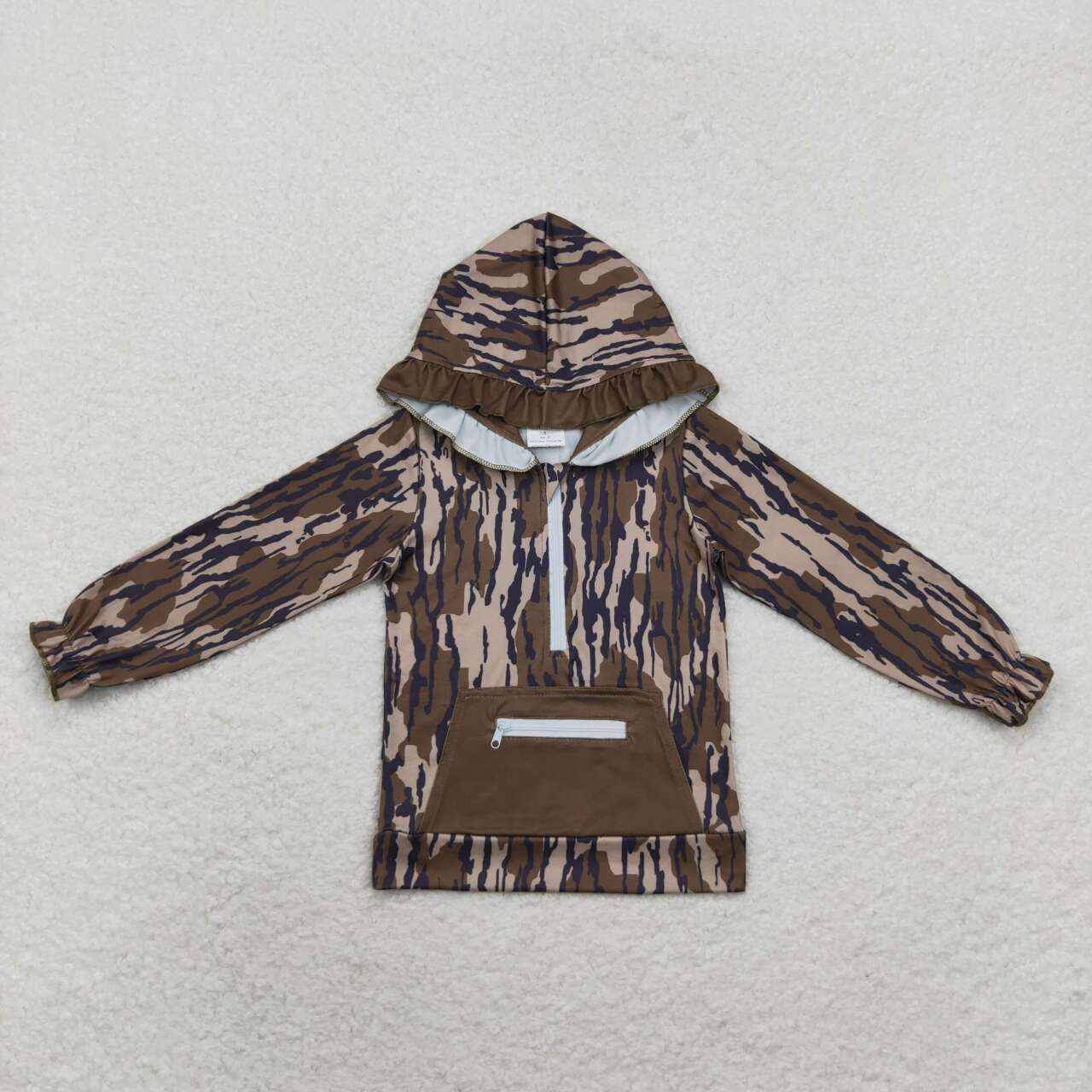 Camo Print Pocket Sibling Hoodie Zipper Tee Shirts Top