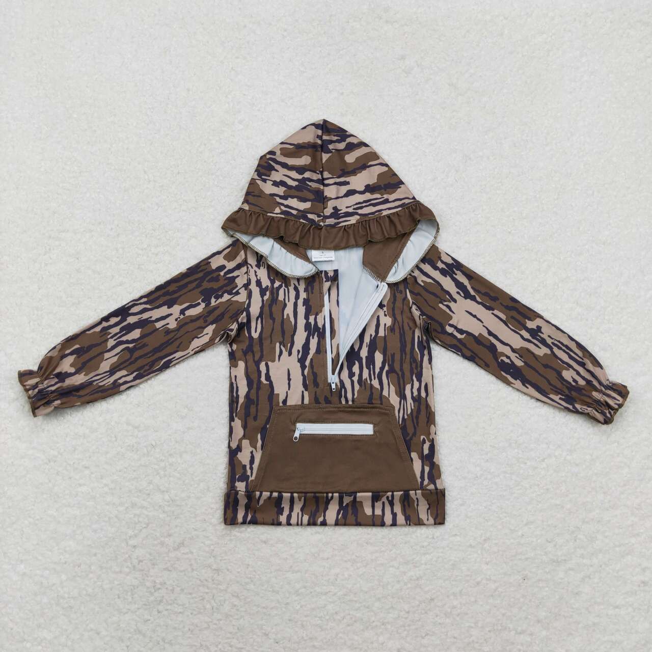 Camo Print Pocket Sibling Hoodie Zipper Tee Shirts Top