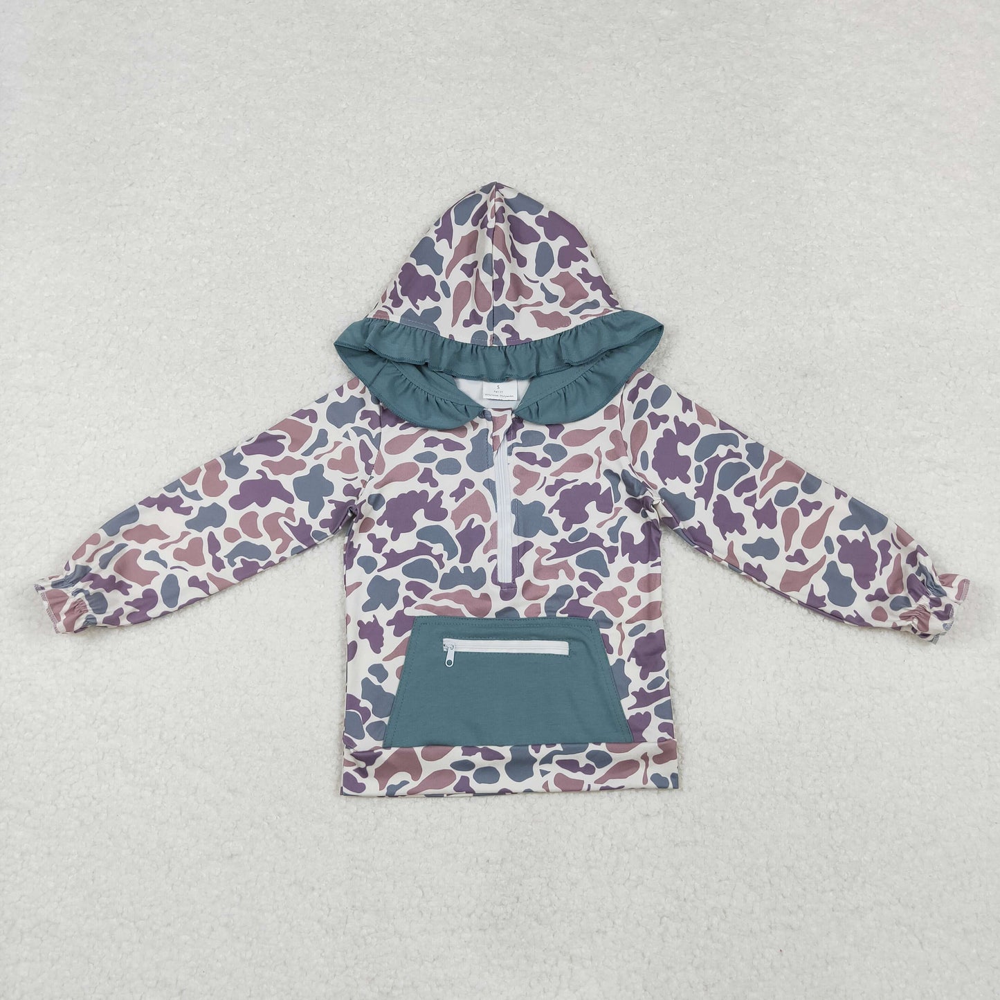 Camo Print Pocket Sibling Hoodie Zipper Tee Shirts Top