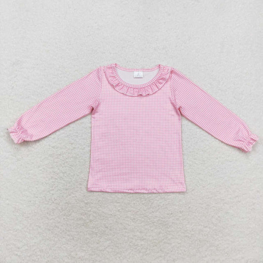 GT0641 Pink Plaid Print Girls Fall Tee Shirts Top