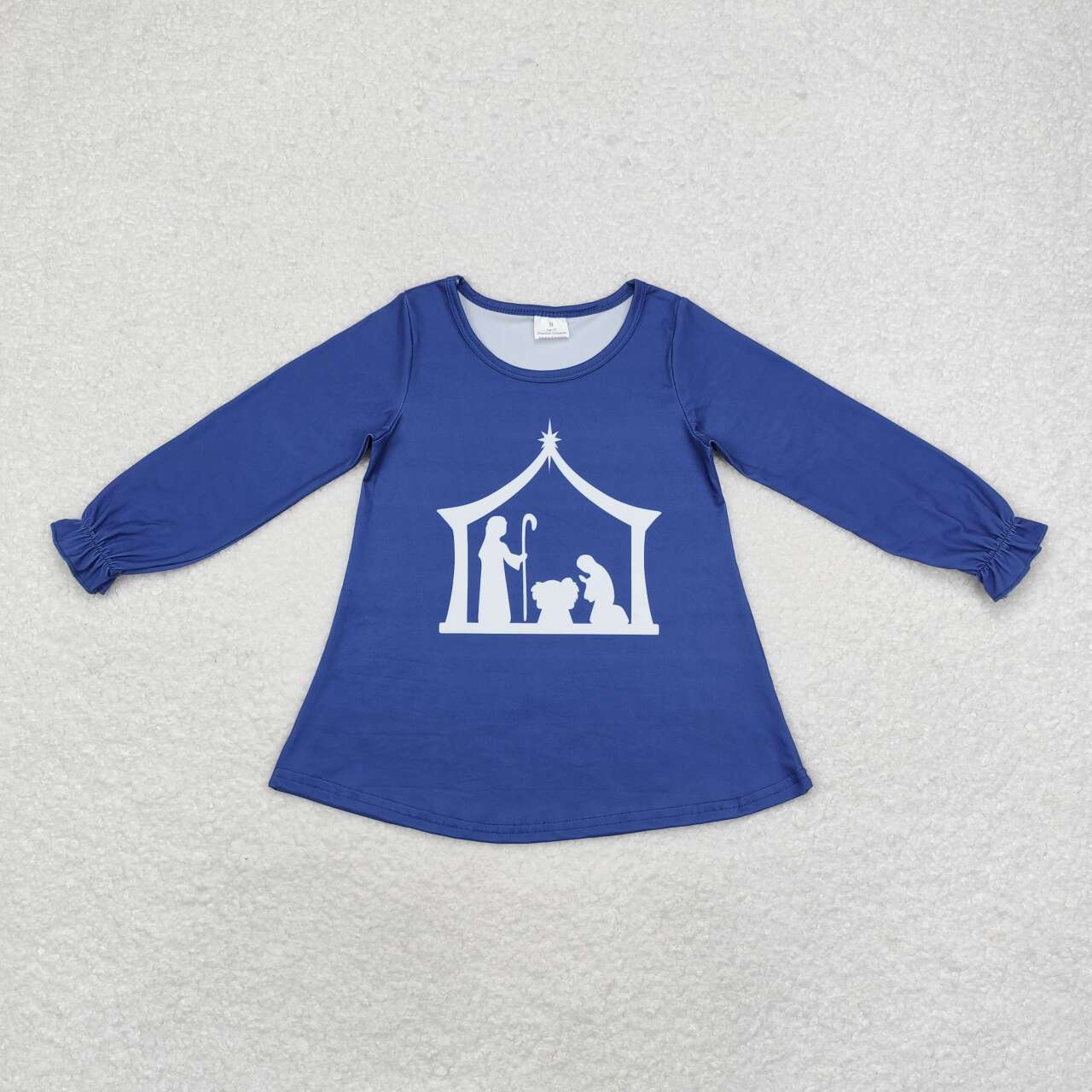 GT0642 Nativity Navy Print Girls Christmas Tee Shirts Top