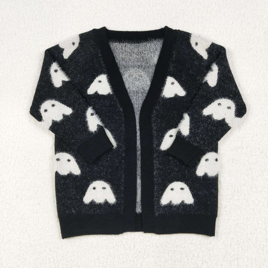 GT0649 Ghost Black Girls Sweater Halloween Cardigan