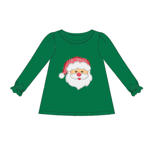 (Pre-order)GT0658 Santa Green Print Girls Christmas Tee Shirts Top