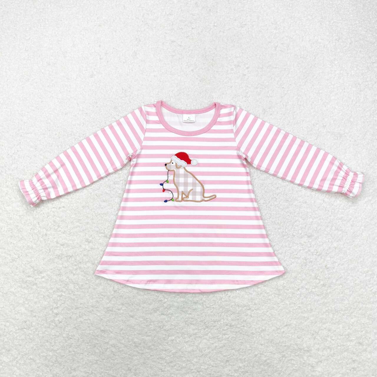 Dog Embroidery Stripes Print Sibling Christmas Matching Clothes