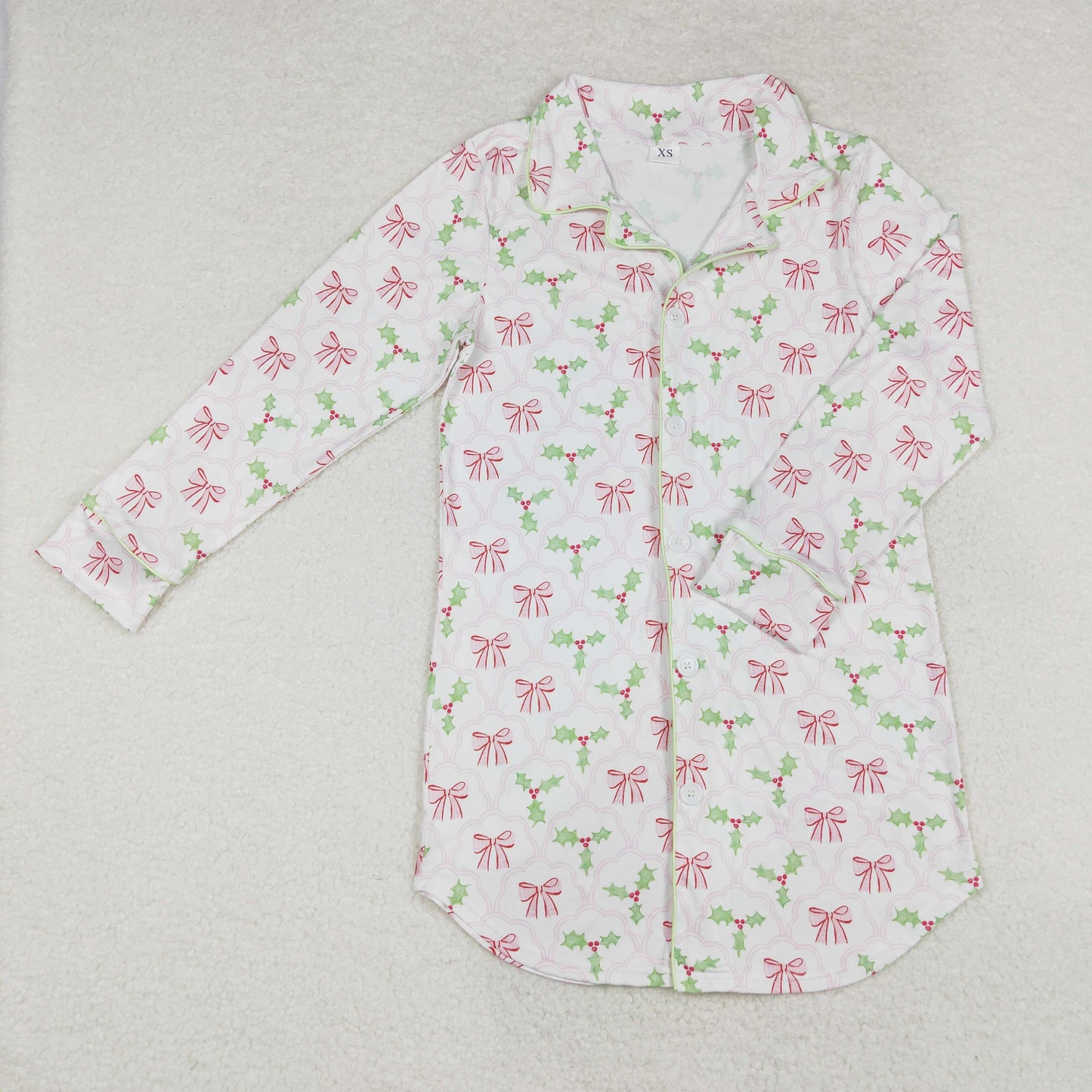 Pink Bows Holly Print Family Christmas Pajamas Matching Clothes