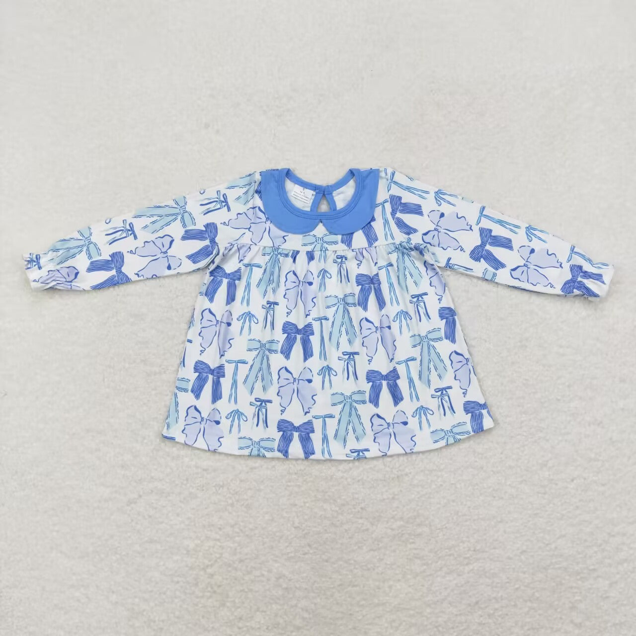 GT0666 Blue Bows Print Girls Fall Tee Shirts Top
