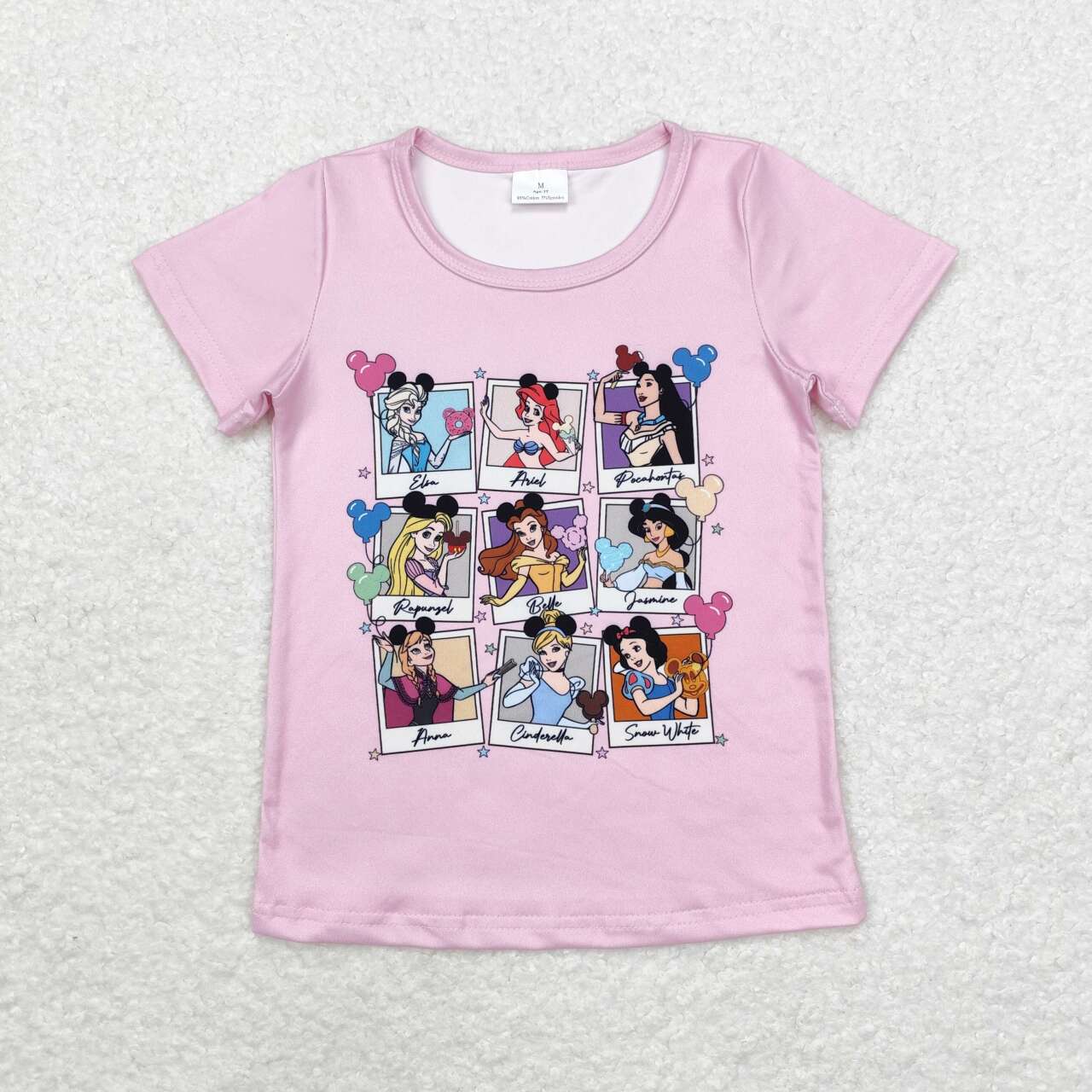 GT0676 Cartoon Princess Pink Print Girls Summer Tee Shirts Top