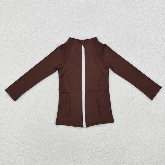 GT0678 Brown Color Girls Yoga Athletic Wear Zipper Jackets Top