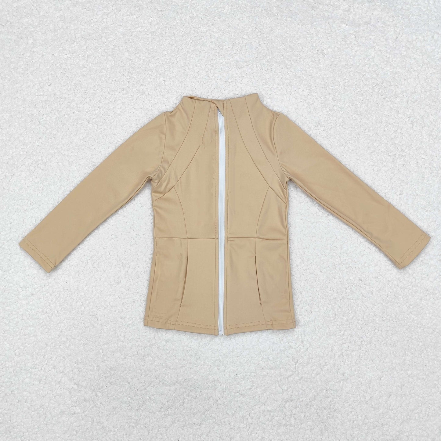 GT0681 Khaki Color Girls Yoga Athletic Wear Zipper Jackets Top