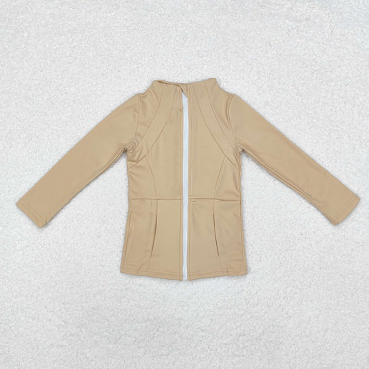 GT0681 Khaki Color Girls Yoga Athletic Wear Zipper Jackets Top