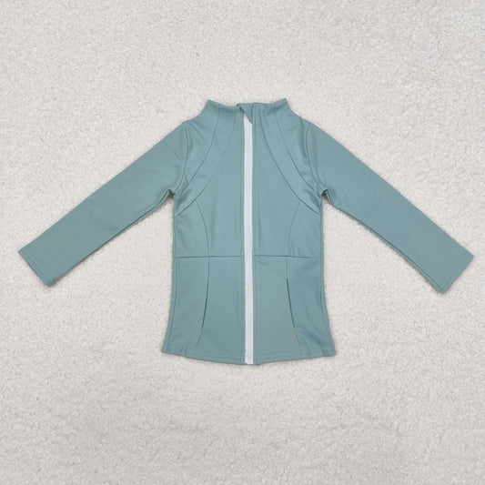 GT0682 Green Color Girls Yoga Active Wear Zipper Athletic Jackets