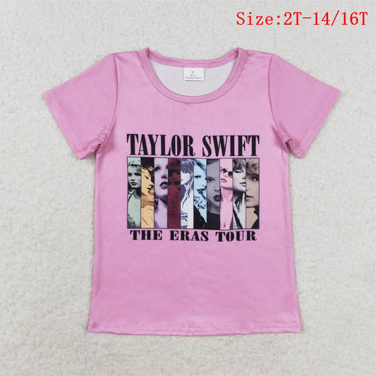 GT0690 Pink Singer Swiftie Print Girls Tee Shirts Top