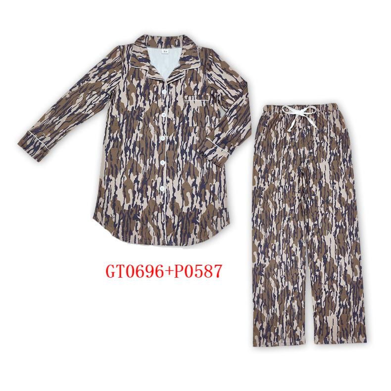 Camo Print Mom and Me Matching Fall Buttons Pajamas Clothes Set