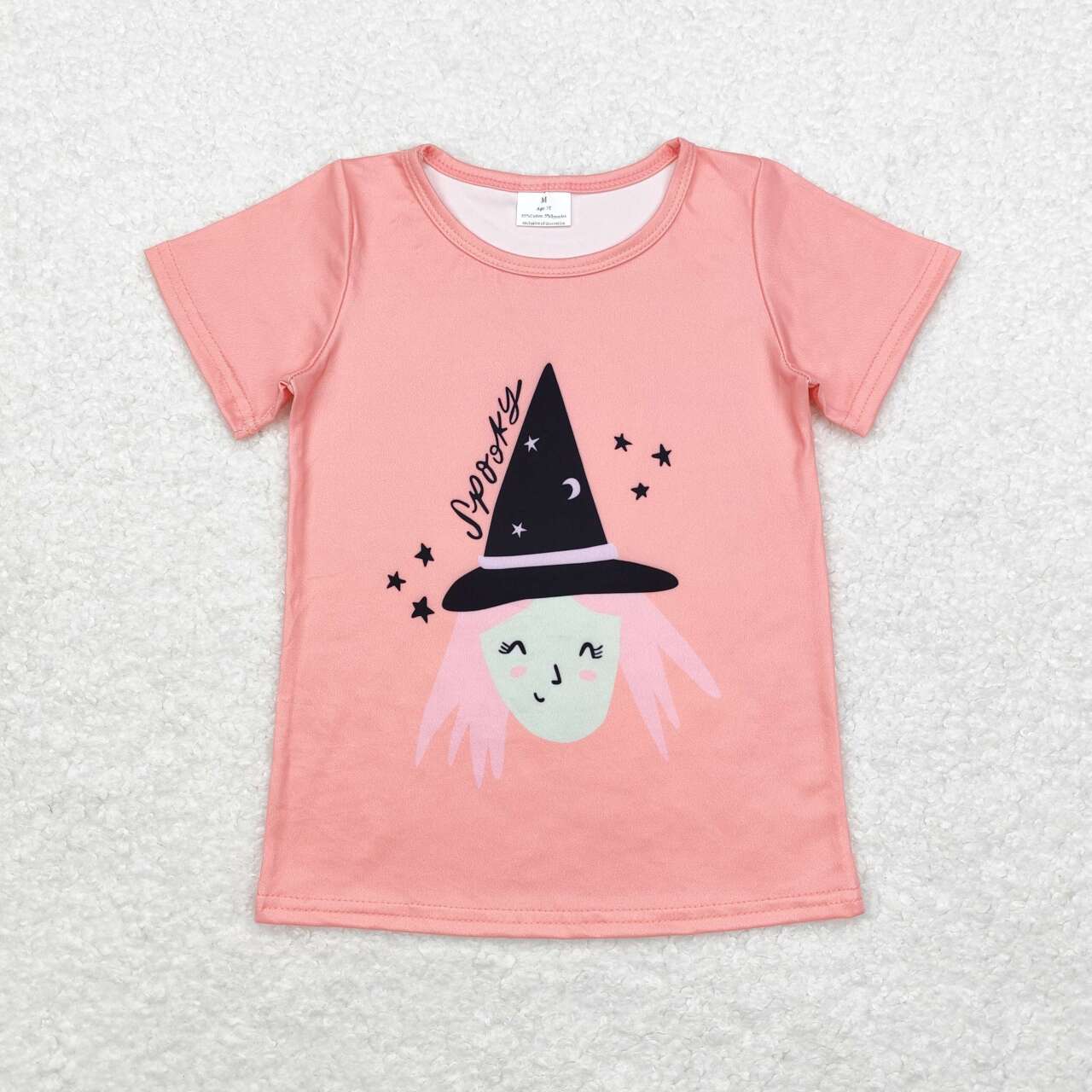 GT0697 Spooky Witch Print Girls Halloween Tee Shirts Top