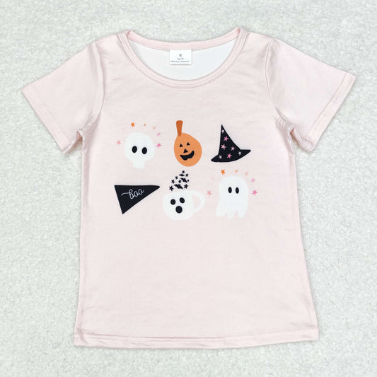 GT0698 Pumpkin Ghost Print Girls Halloween Tee Shirts Top