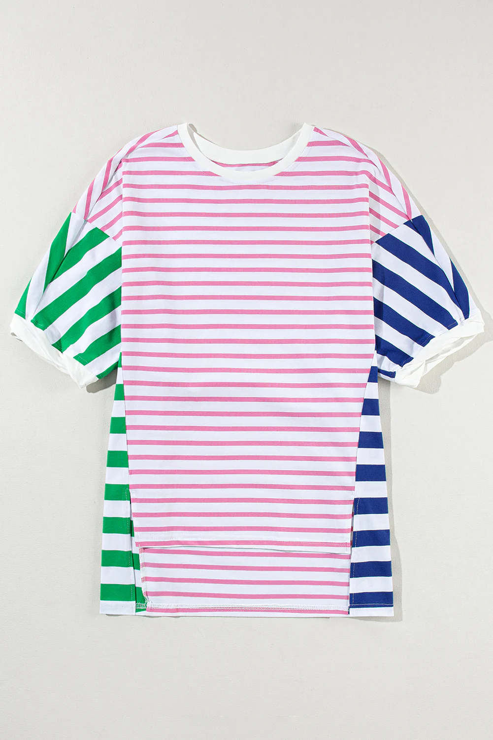 (Pre-order)GT0707 Adult Pink Green Blue Stripes Print Woman Tee Shirts Top