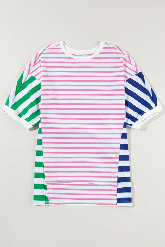 (Pre-order)GT0707 Adult Pink Green Blue Stripes Print Woman Tee Shirts Top