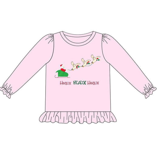 (Pre-order)GT0715 Santa Duck Heaux Print Girls Christmas Tee Shirts Top