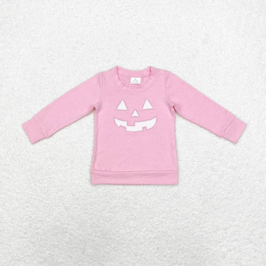 GT0717 Ghost Face Embroidery Pink Color Girls Halloween Tee Shirts Top