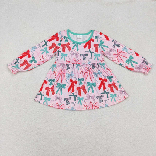 GT0721 Red Green Bows Print Girls Christmas Tee Shirts Top