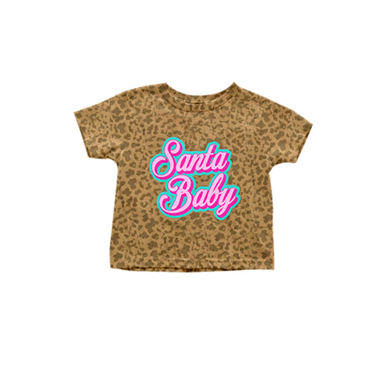 (Pre-order)GT0723 Santa Baby Leopard Print Girls Christmas Tee Shirts Top