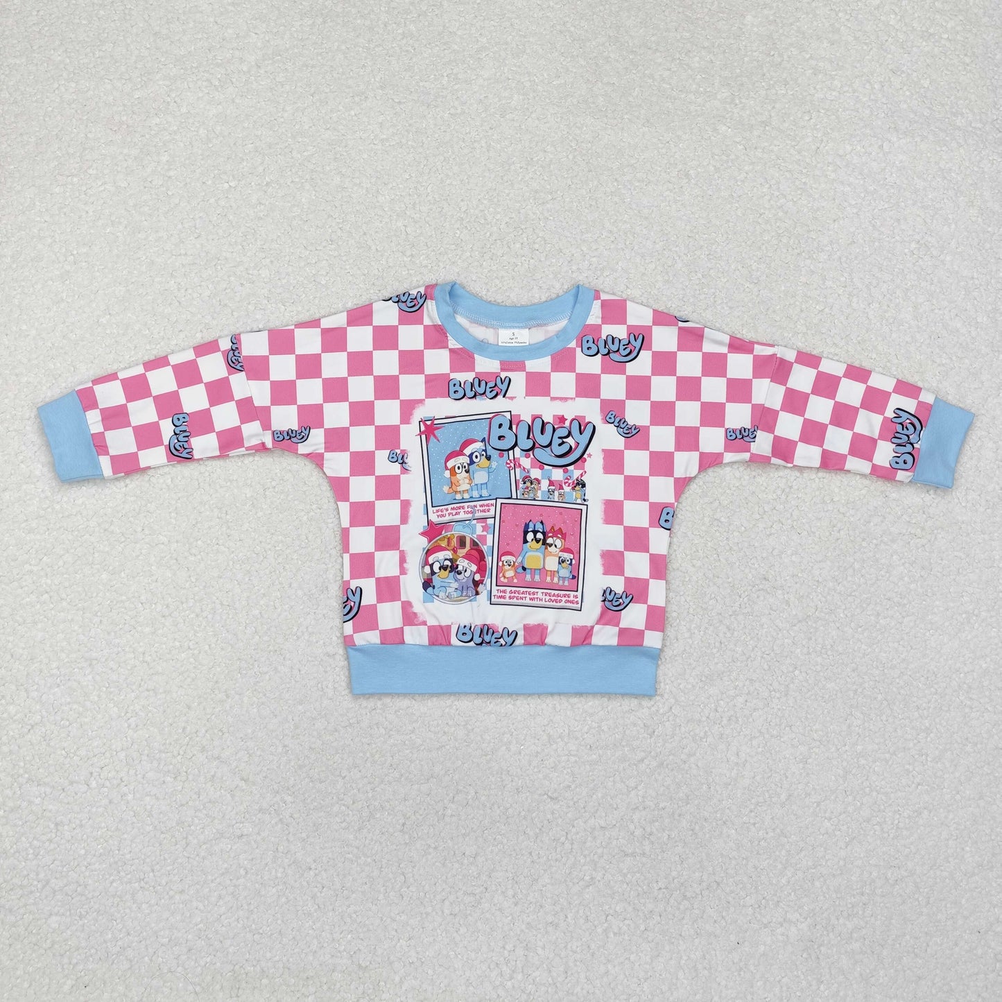 GT0732 Cartoon Dog Pink Plaid Print Girls Christmas Tee Shirts Top