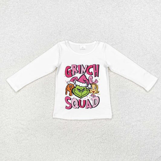 GT0757 Green Frog SQUAD Print Girls Christmas Tee Shirts Top